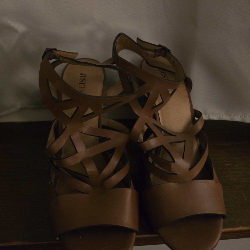 JustFab Tan Cutout Sandals